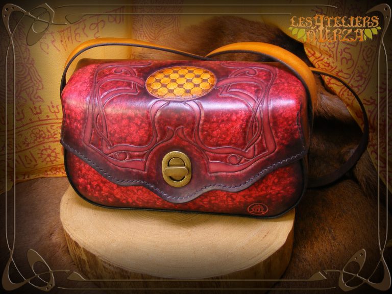 Sac en cuir marbré rouge